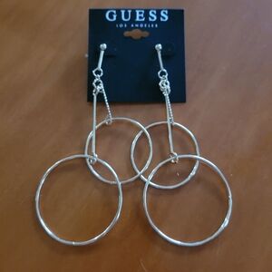 Guess 90's Gold Circle Long Dangle Statement Earrings‎